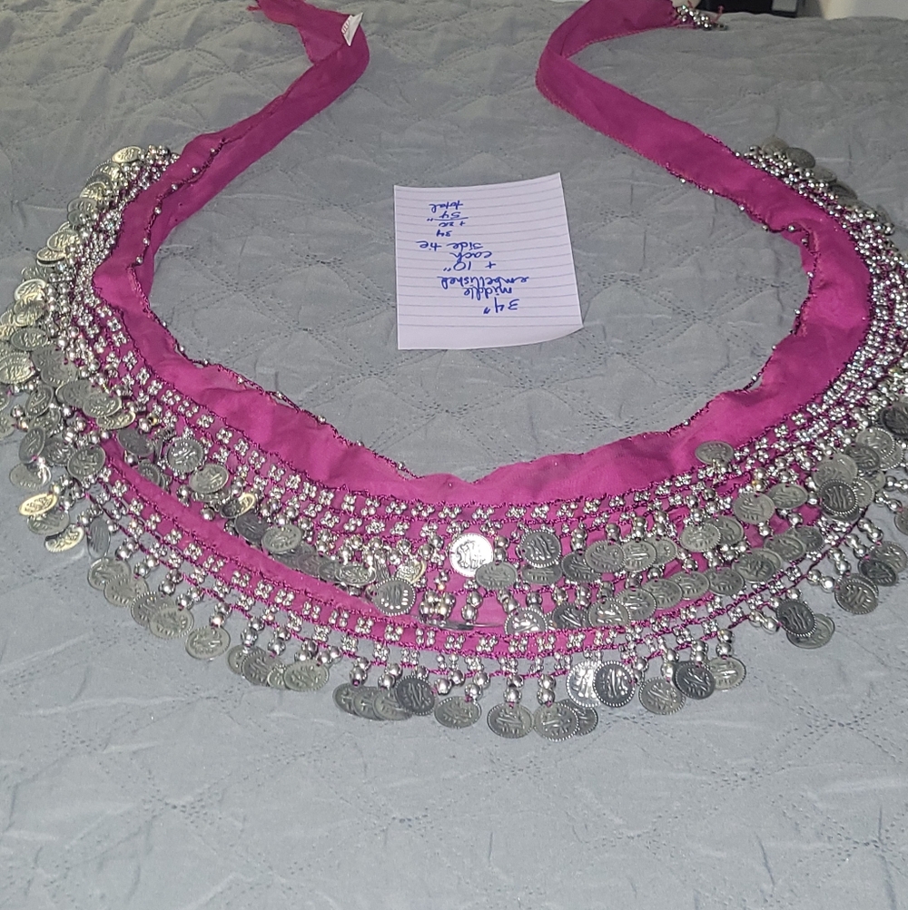 Silver and Pink Coin Embellished Dance Wrap